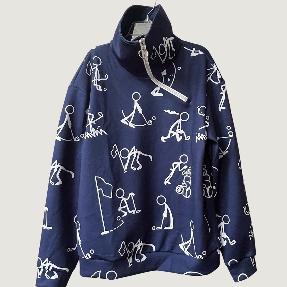 Acegolfs Hyper Prep Golf Sweatshirt Womens Medium Navy Quarter Zip Pullover NWT